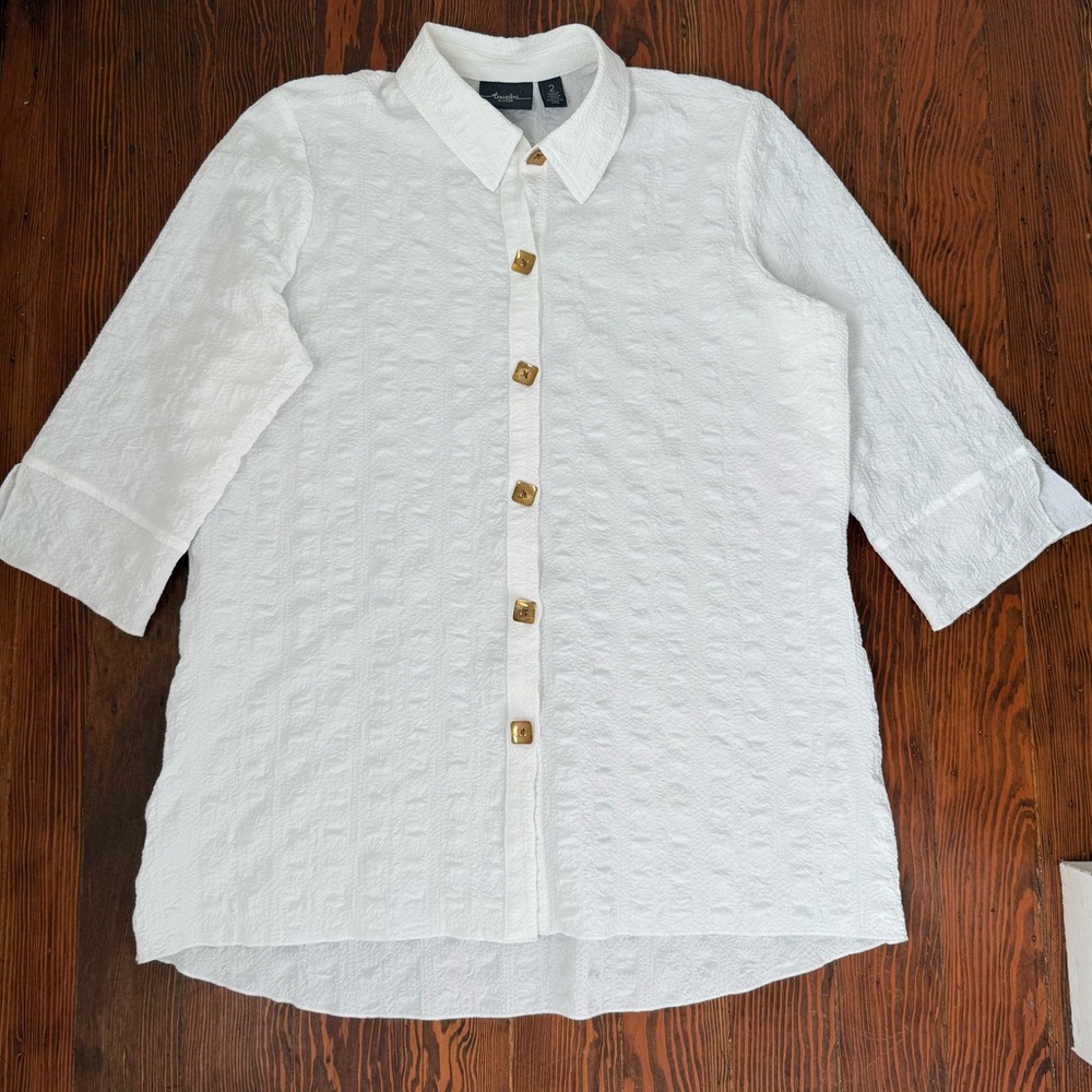 Chico Travelers White Textured Button Up Tunic